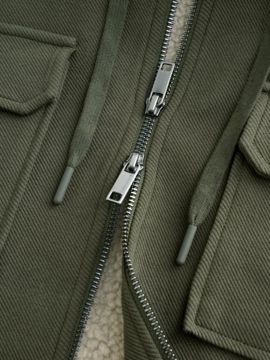 Next Hooded Borg Fleece Lined Shacket Khaki Green Hot