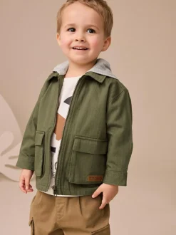 Next Khaki Green Hooded Overshirt and T-Shirt Set 2 Piece (3mths-7yrs) Hot