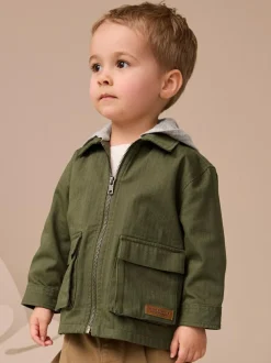 Next Khaki Green Hooded Overshirt and T-Shirt Set 2 Piece (3mths-7yrs) Hot