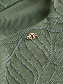 Next Khaki Green Leaf Textured Plunge Shaping Tummy Control Swimsuit Online