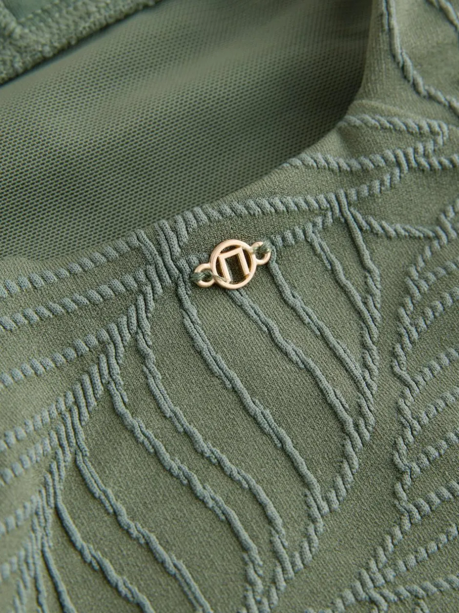 Next Khaki Green Leaf Textured Plunge Shaping Tummy Control Swimsuit Online