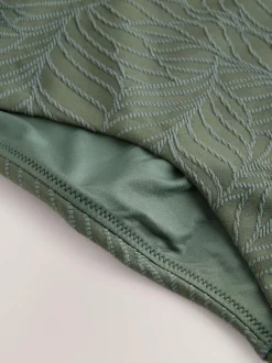 Next Khaki Green Leaf Textured Plunge Shaping Tummy Control Swimsuit Online