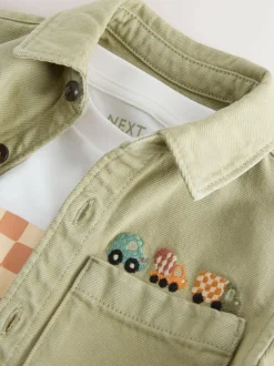 Next Long Sleeve Shirt and T-Shirt Set (3mths-7yrs) Khaki Green Discount