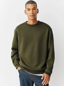 Next Khaki Green Regular Fit Heavyweight Cotton Rich Crew Neck Sweatshirt Best