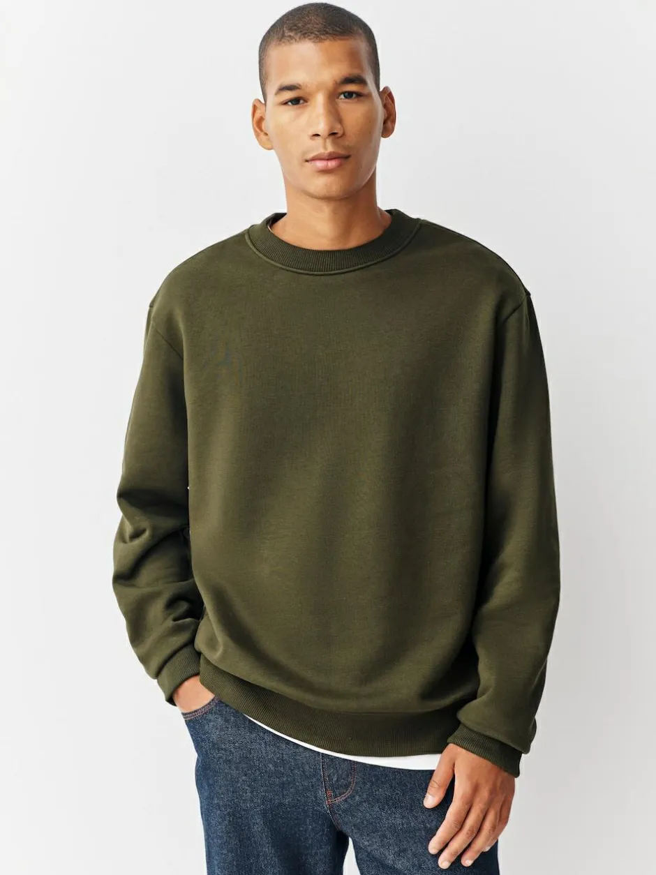 Next Khaki Green Regular Fit Heavyweight Cotton Rich Crew Neck Sweatshirt Best