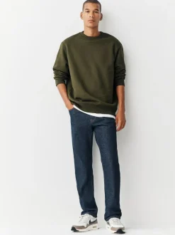 Next Khaki Green Regular Fit Heavyweight Cotton Rich Crew Neck Sweatshirt Best