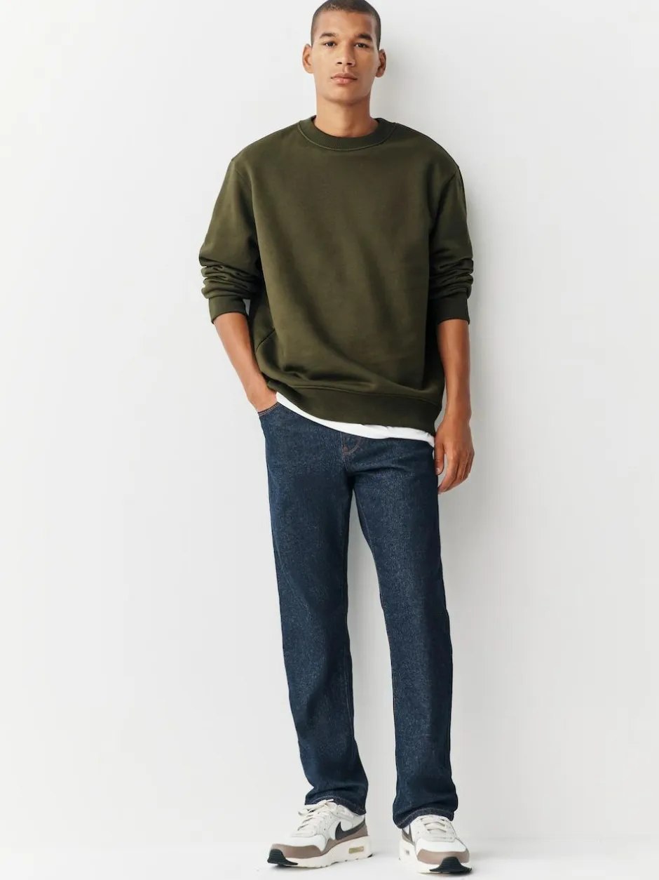 Next Khaki Green Regular Fit Heavyweight Cotton Rich Crew Neck Sweatshirt Best