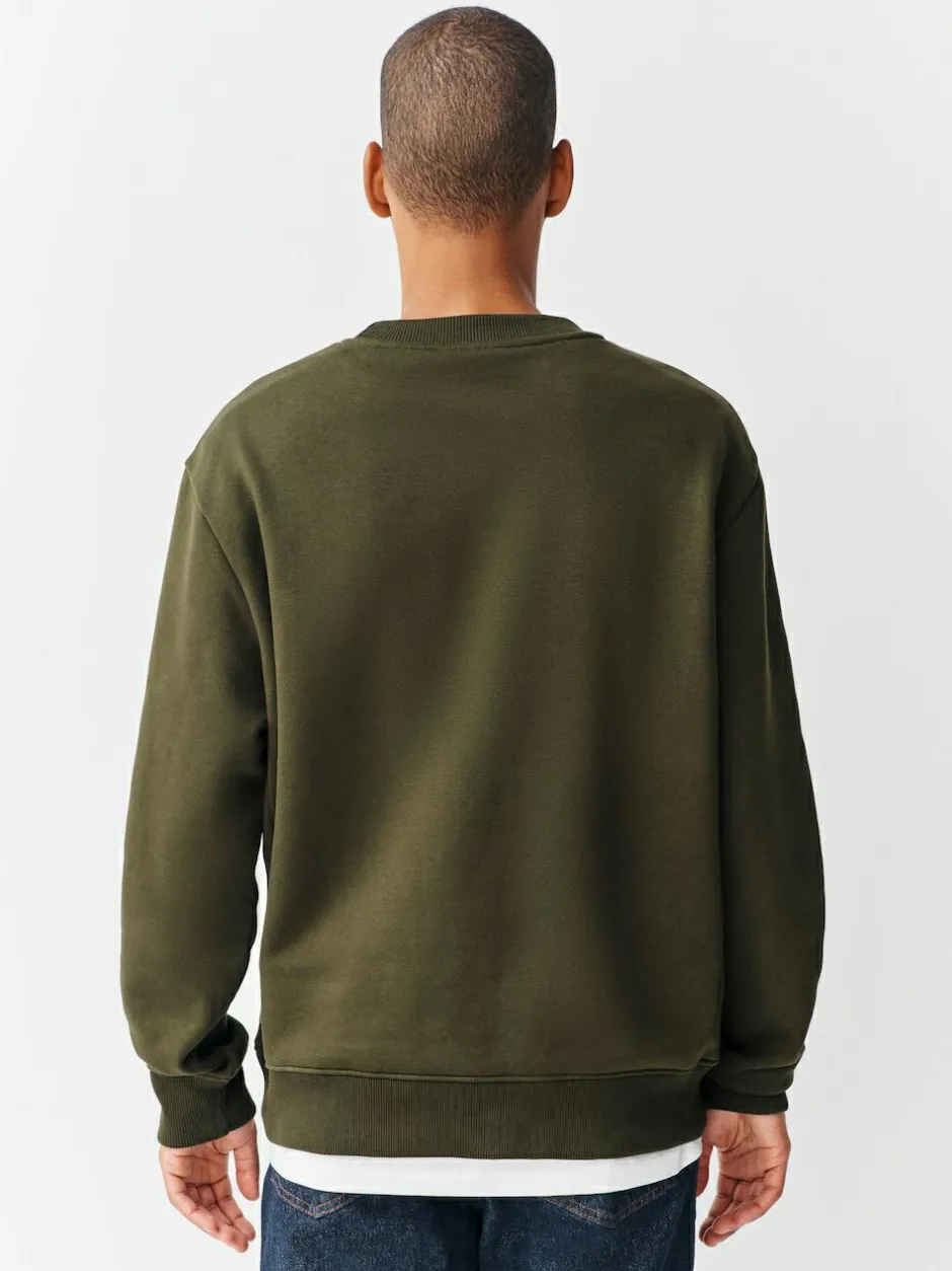 Next Khaki Green Regular Fit Heavyweight Cotton Rich Crew Neck Sweatshirt Best