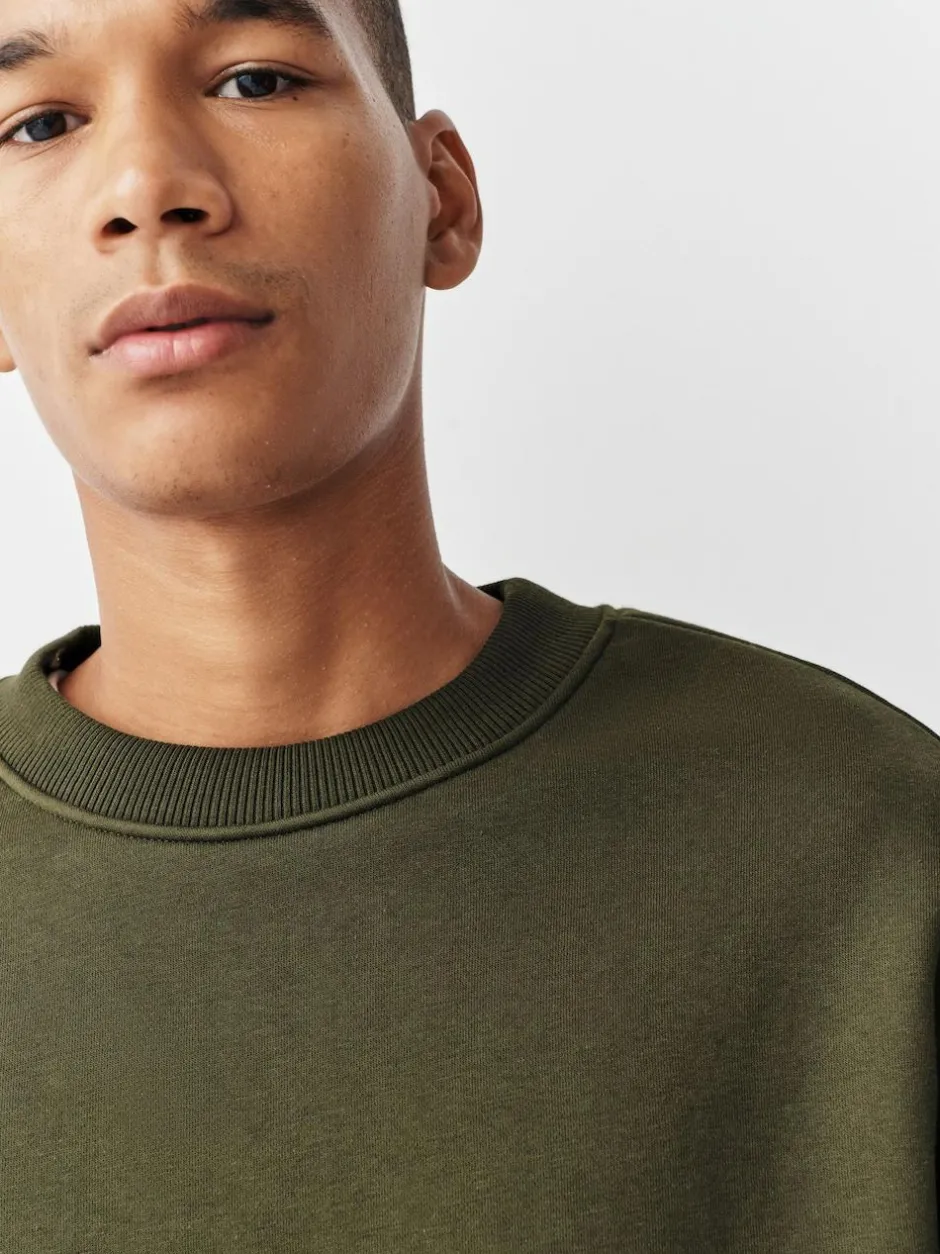 Next Khaki Green Regular Fit Heavyweight Cotton Rich Crew Neck Sweatshirt Best