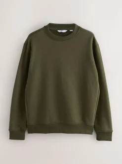 Next Khaki Green Regular Fit Heavyweight Cotton Rich Crew Neck Sweatshirt Best