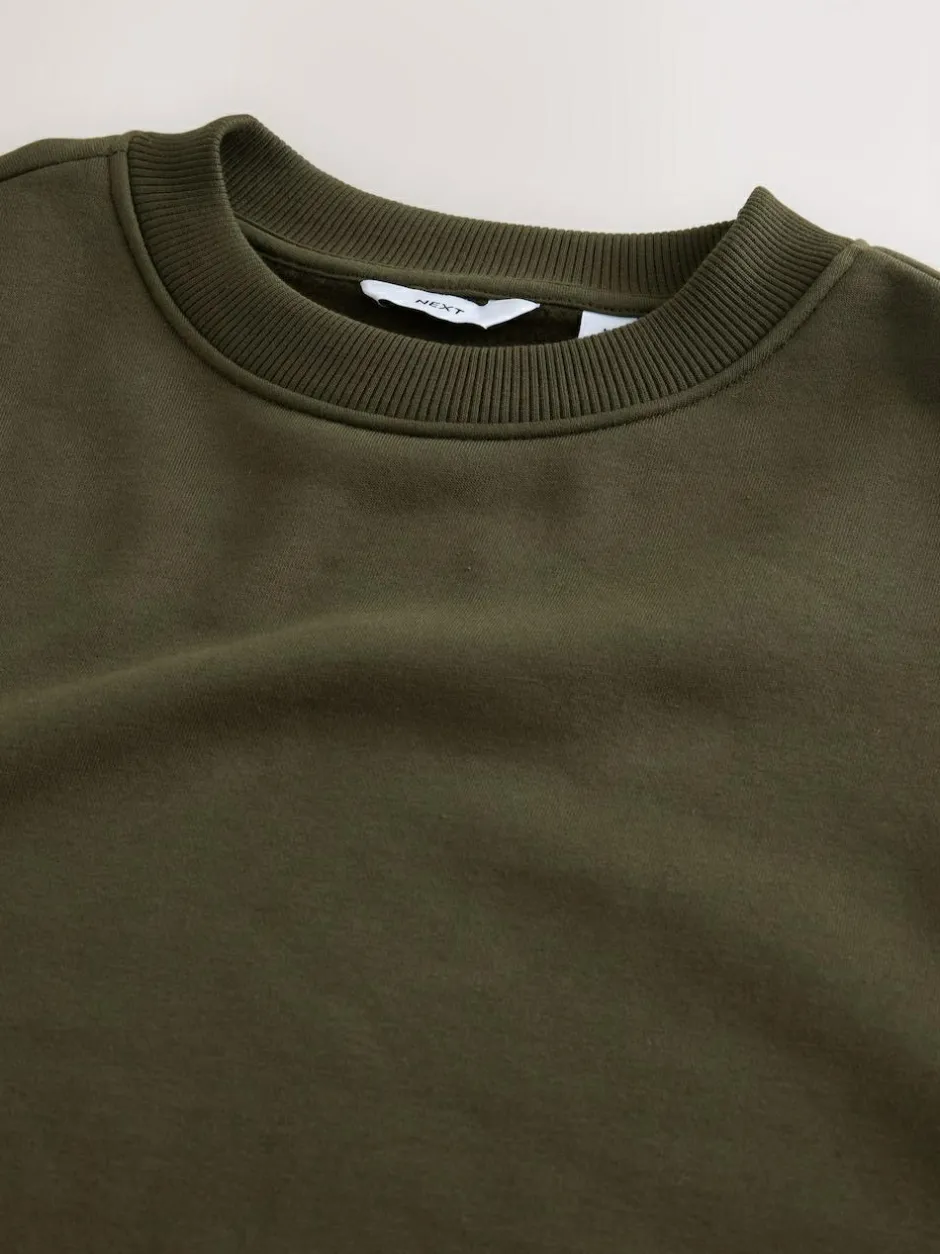 Next Khaki Green Regular Fit Heavyweight Cotton Rich Crew Neck Sweatshirt Best