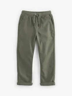 Next Regular Fit Rib Waist Pull-On Trousers (3-16yrs) Khaki Green Clearance