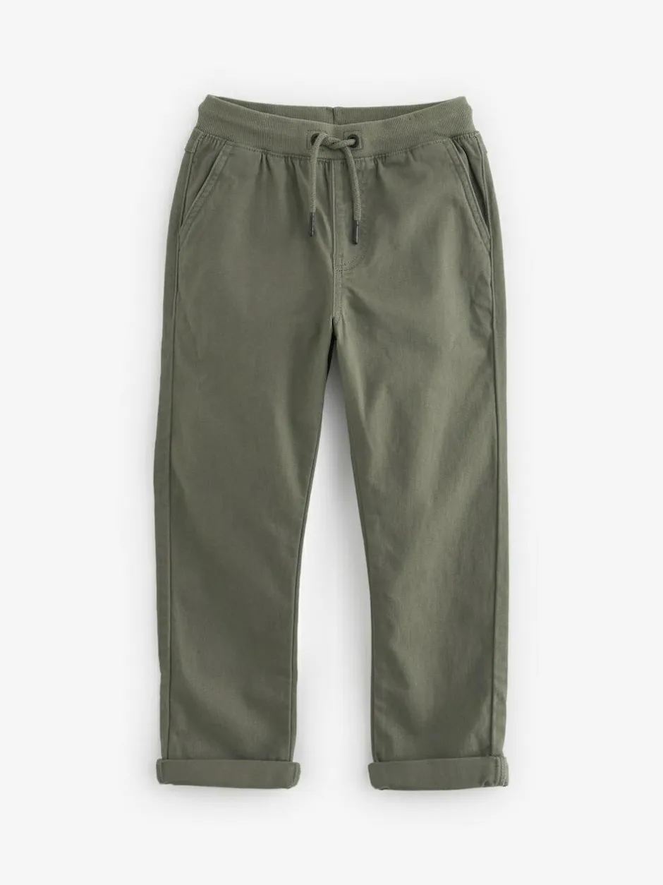 Next Regular Fit Rib Waist Pull-On Trousers (3-16yrs) Khaki Green Clearance