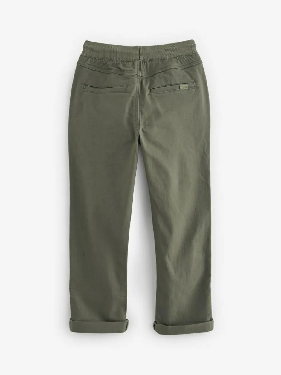 Next Regular Fit Rib Waist Pull-On Trousers (3-16yrs) Khaki Green Clearance