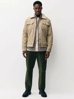 Next Regular Fit Smart Cotton Rich Corduroy Elasticated Waistband Trousers Khaki Green Discount