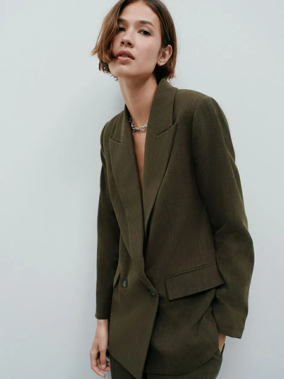 Next Khaki Green Relaxed Crosshatch Blazer Outlet