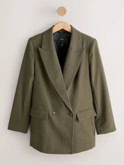 Next Khaki Green Relaxed Crosshatch Blazer Outlet
