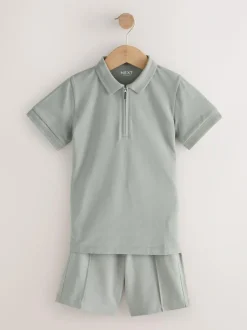 Next Short Sleeve Polo Shirt and Shorts Set (3-16yrs) Khaki Green Discount
