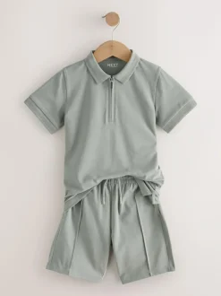 Next Short Sleeve Polo Shirt and Shorts Set (3-16yrs) Khaki Green Discount