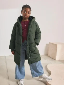 Next Shower Resistant Faux Fur Lined Hooded Padded Coat (3-16yrs) Khaki Green Hot