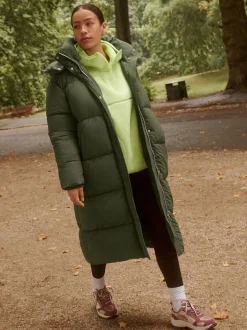 Next Shower Resistant Longline Padded Coat Khaki Green Best