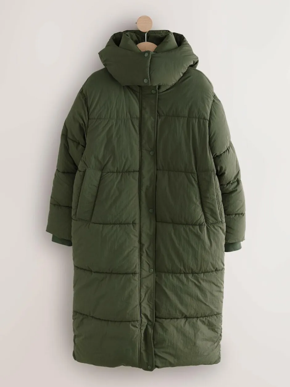 Next Shower Resistant Longline Padded Coat Khaki Green Best