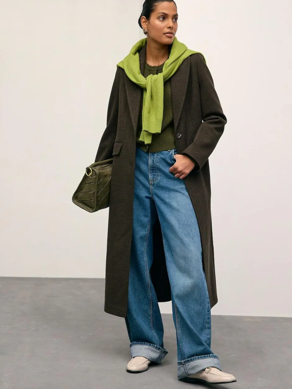 Next Khaki Green Slim Supersoft Crew Neck Cardigan with Wool Clearance