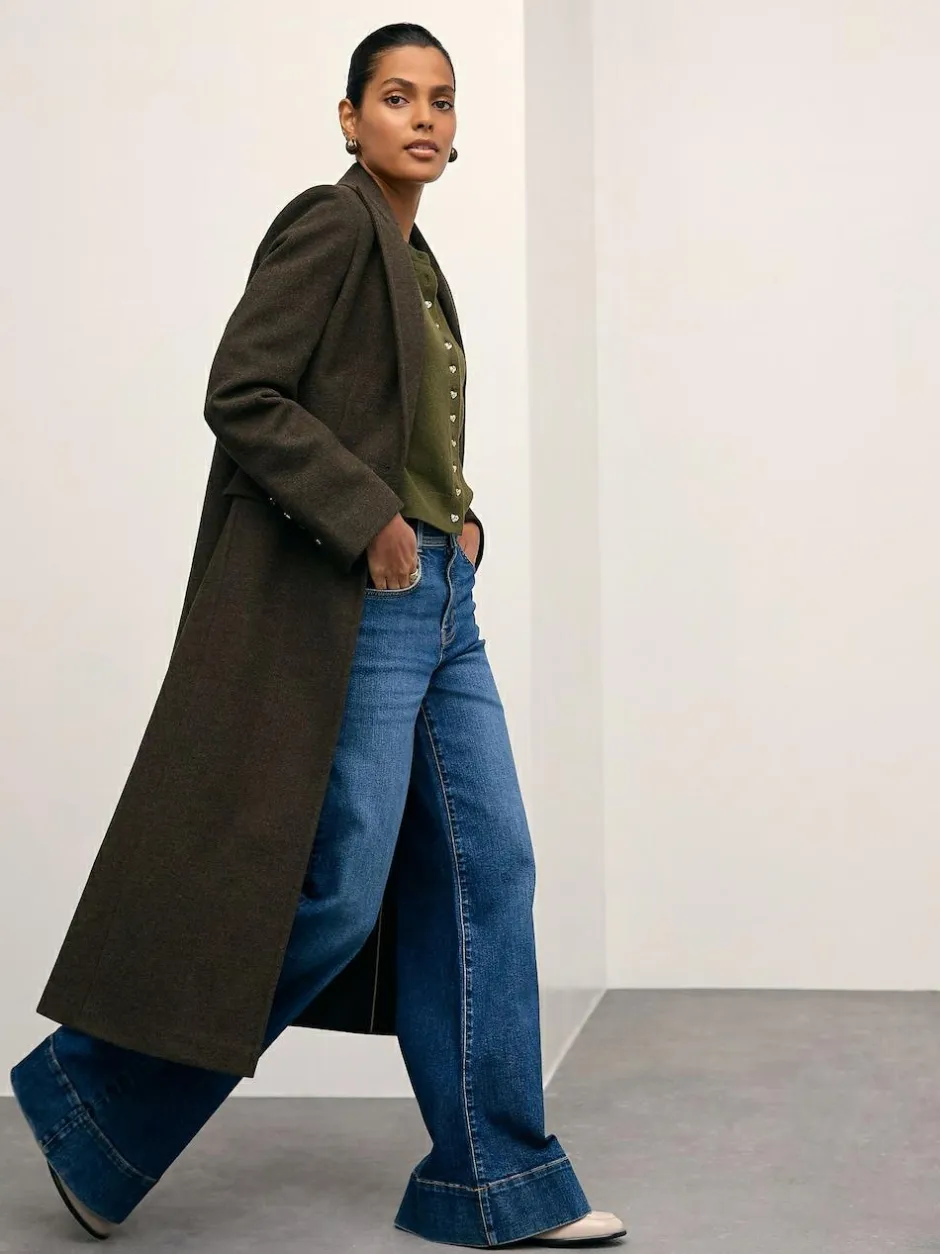 Next Khaki Green Slim Supersoft Crew Neck Cardigan with Wool Clearance