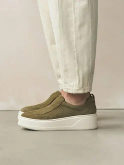 Next Slip On Signature Leather Chunky Wedge Platform Trainers Khaki Green Best