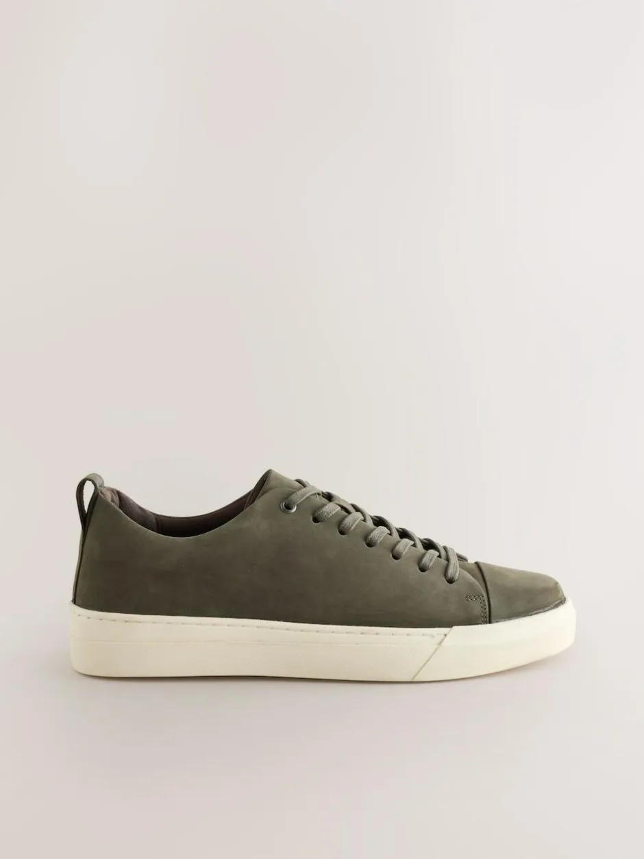 Next Smart Casual Toe Cap Leather Longline Trainers Khaki Green Clearance