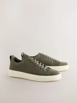 Next Smart Casual Toe Cap Leather Longline Trainers Khaki Green Clearance