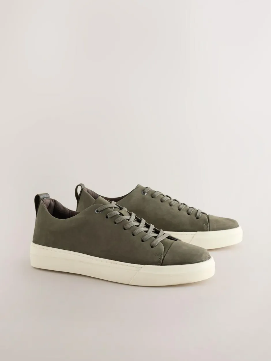 Next Smart Casual Toe Cap Leather Longline Trainers Khaki Green Clearance