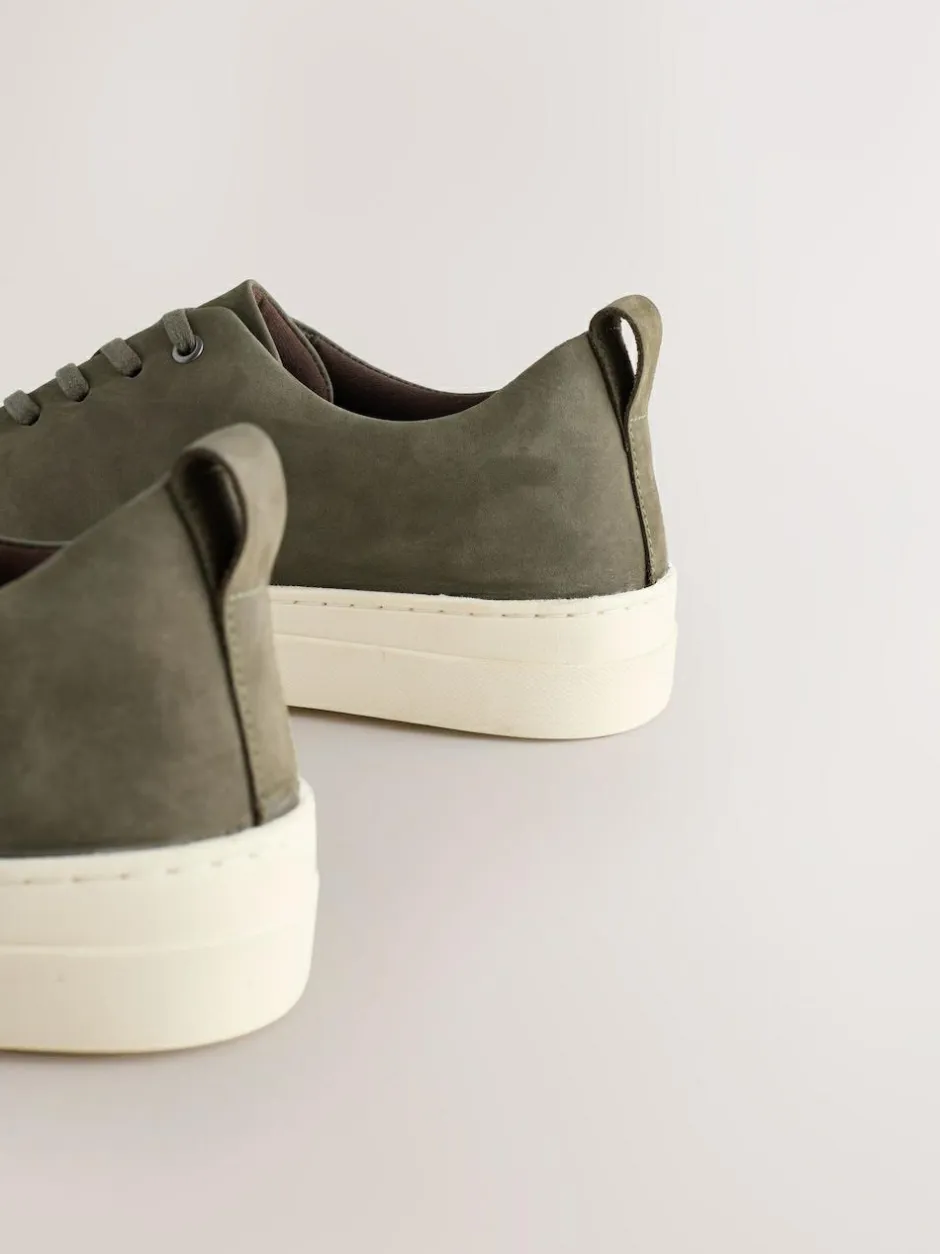 Next Smart Casual Toe Cap Leather Longline Trainers Khaki Green Clearance