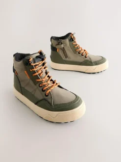 Next Standard Fit (F) Warm Lined High Top Boots Khaki Green Discount