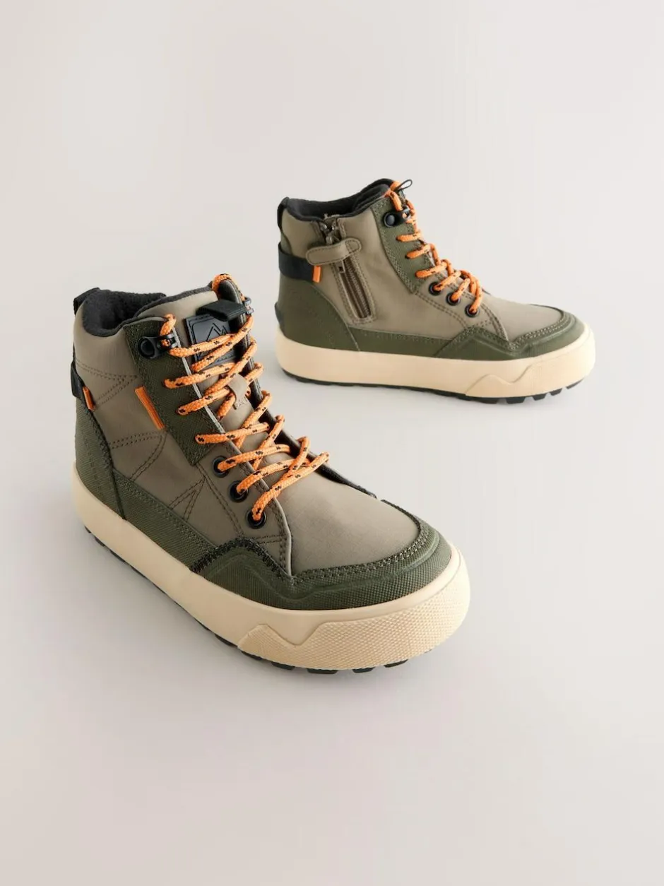Next Standard Fit (F) Warm Lined High Top Boots Khaki Green Discount