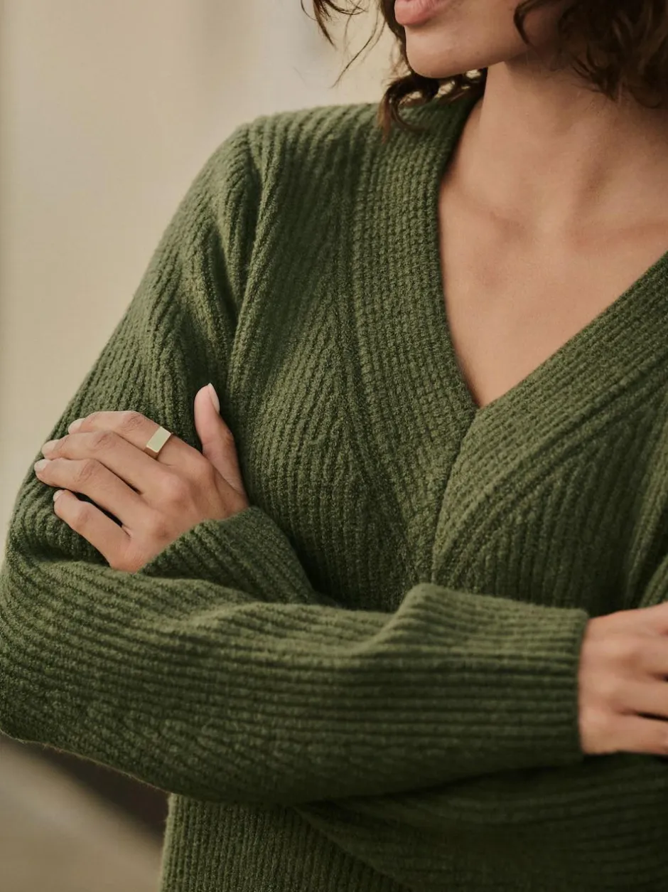 Next Super Soft V-Neck Midi Dress With Wool Khaki Green Hot