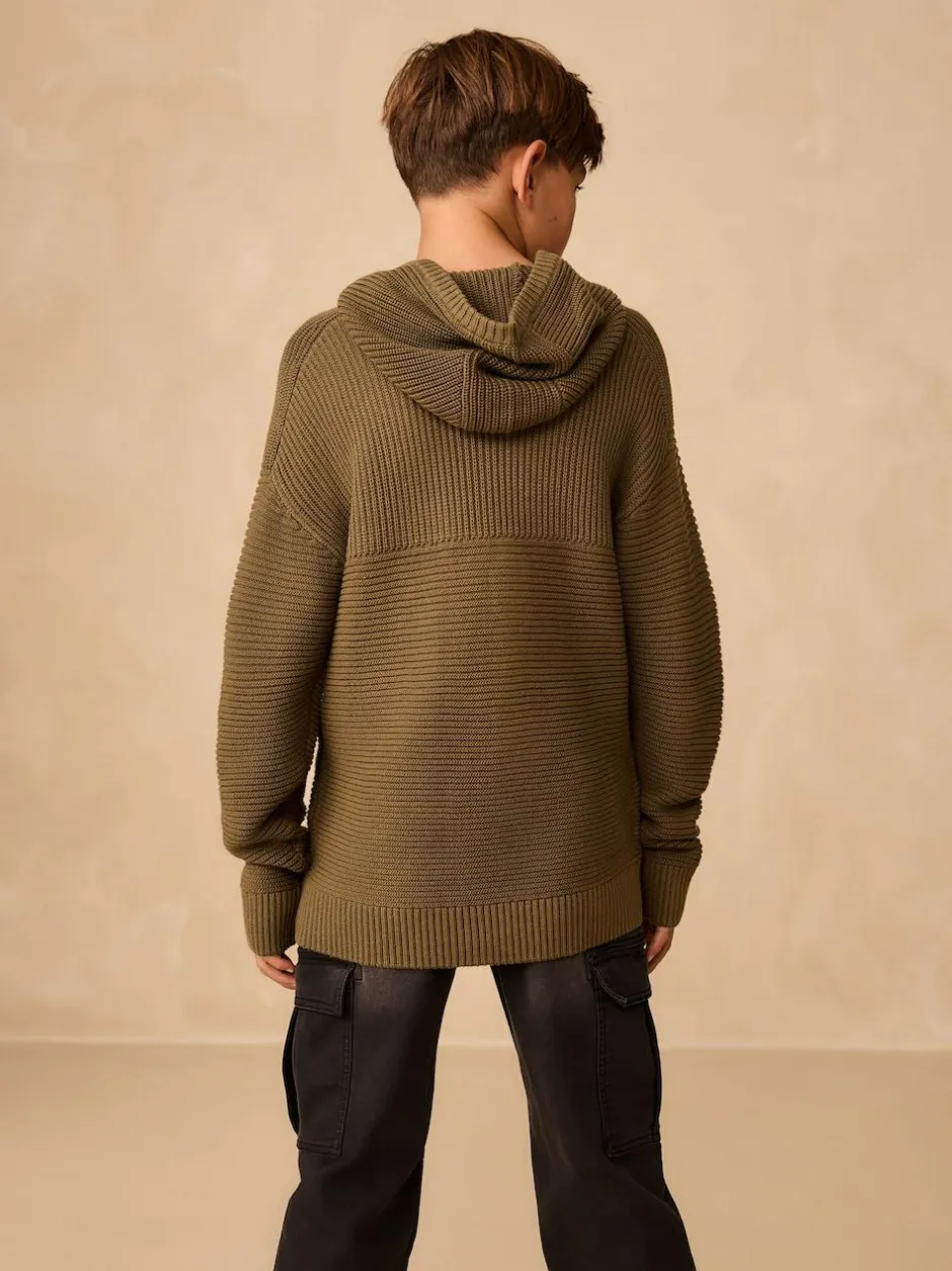 Next Khaki Green Utility Knitted Hoodie (3-16yrs) Clearance
