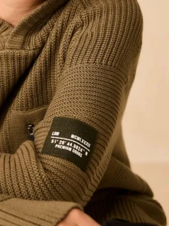 Next Khaki Green Utility Knitted Hoodie (3-16yrs) Clearance
