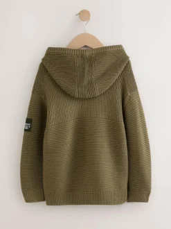 Next Khaki Green Utility Knitted Hoodie (3-16yrs) Clearance