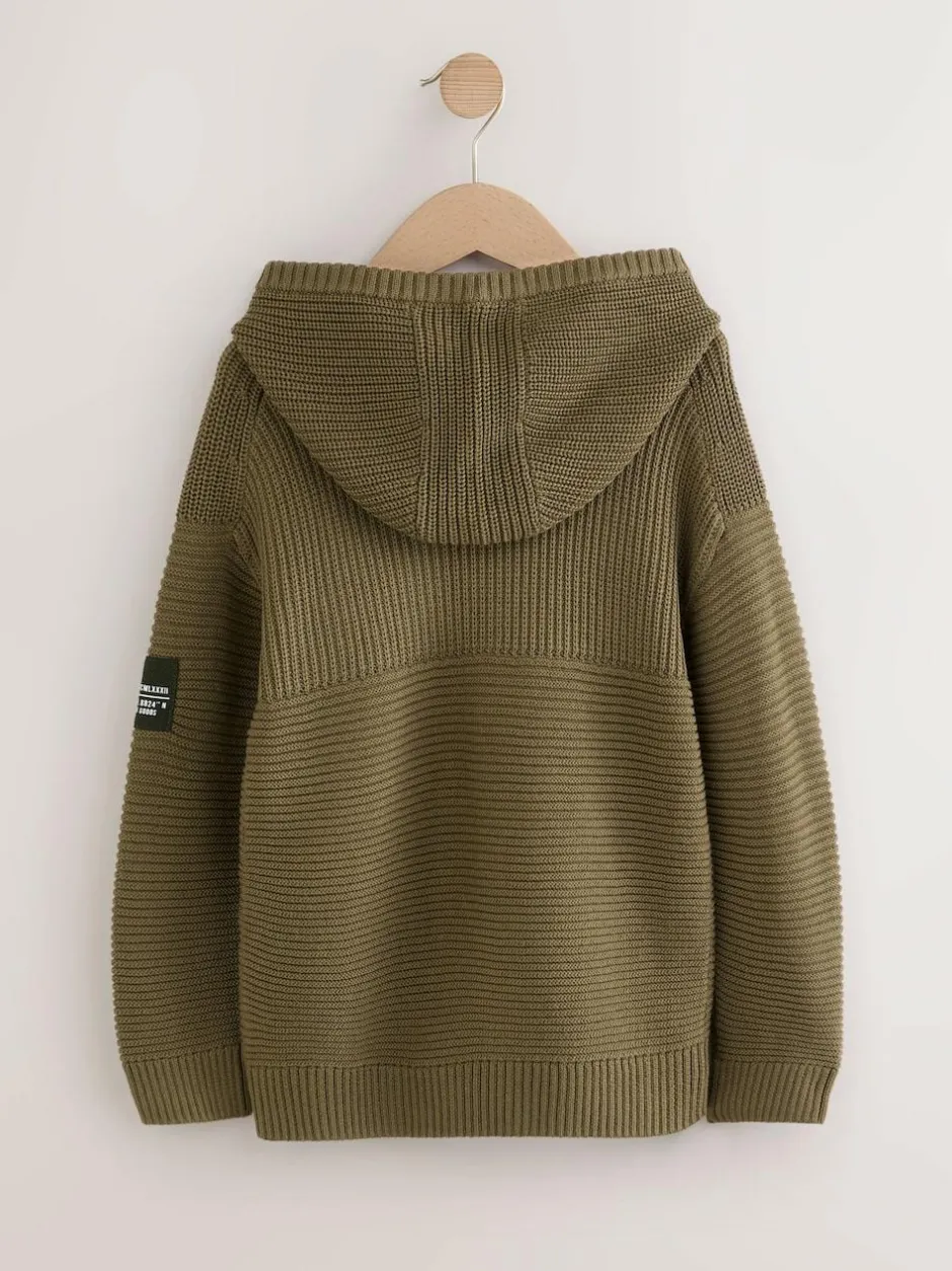 Next Khaki Green Utility Knitted Hoodie (3-16yrs) Clearance