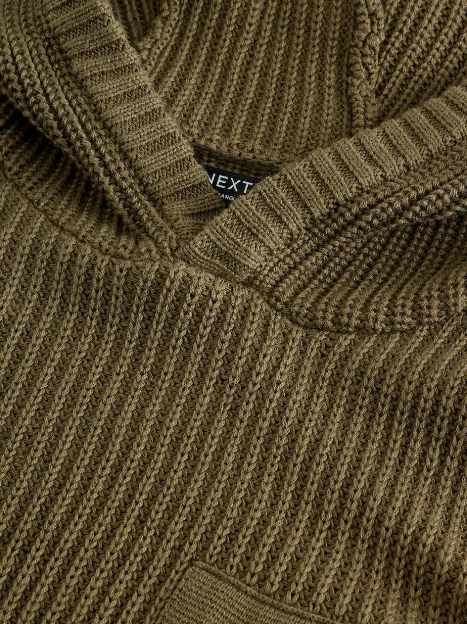 Next Khaki Green Utility Knitted Hoodie (3-16yrs) Clearance