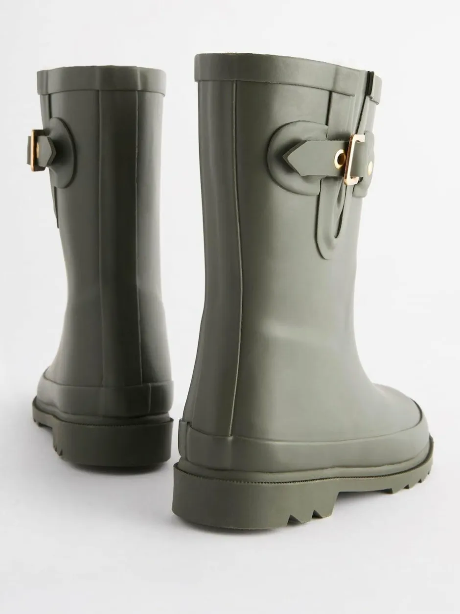 Next Warm Lined Buckle Wellies Khaki Green Sale