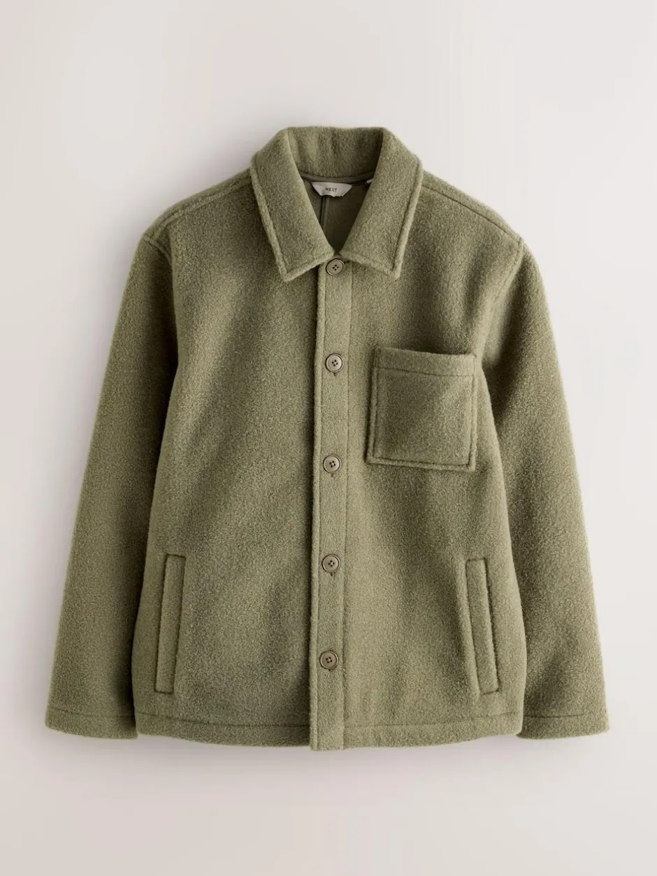 Next Wool Look Fleece Shacket Khaki Green Sale
