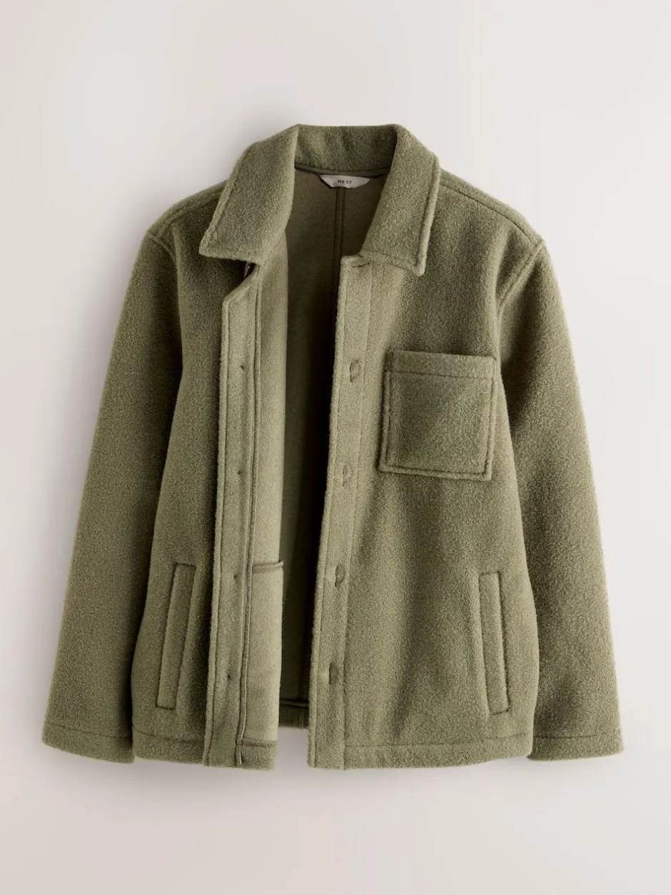 Next Wool Look Fleece Shacket Khaki Green Sale