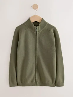 Next Khaki Green Zip Through Knitted Cardigan (3-16yrs) New
