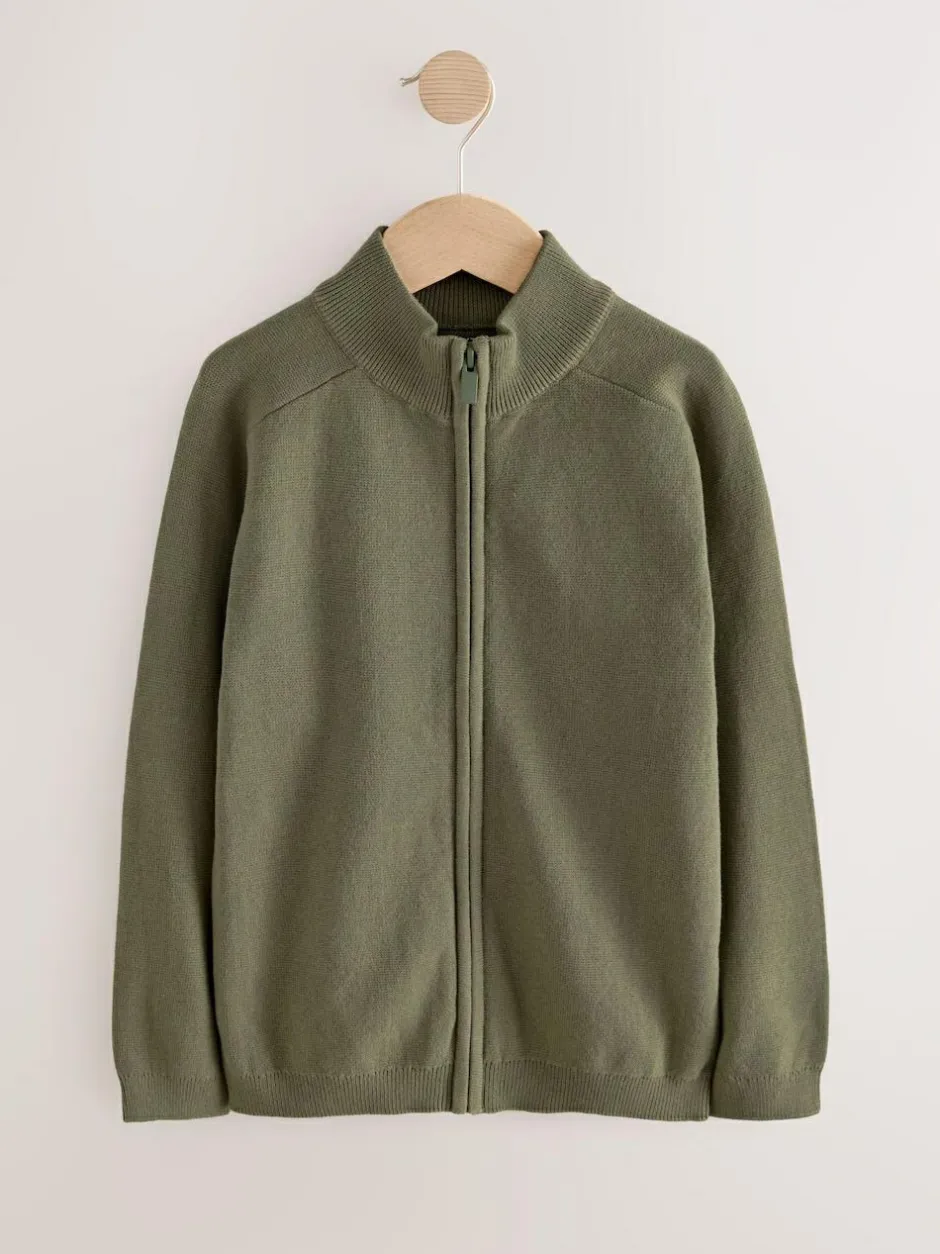 Next Khaki Green Zip Through Knitted Cardigan (3-16yrs) New