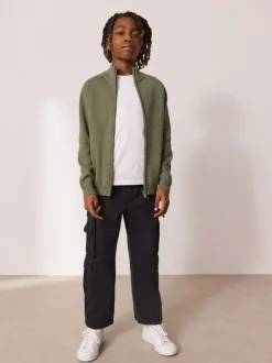Next Khaki Green Zip Through Knitted Cardigan (3-16yrs) New