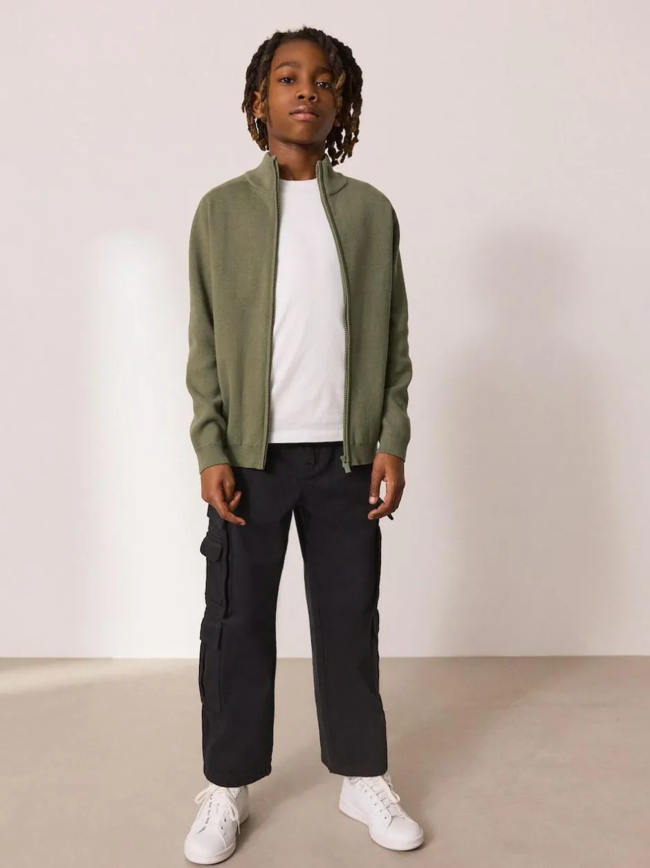Next Khaki Green Zip Through Knitted Cardigan (3-16yrs) New