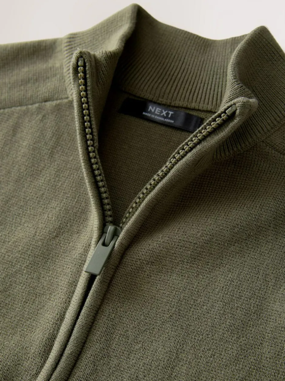 Next Khaki Green Zip Through Knitted Cardigan (3-16yrs) New