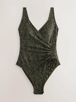 Next Khaki Green/Black Ruched Side Tummy Shaping Control Swimsuit